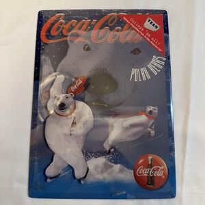 Vintage 1996 Coca Cola Polar Bear Team Metal Coke Sign Picture New Sealed 8"x11"